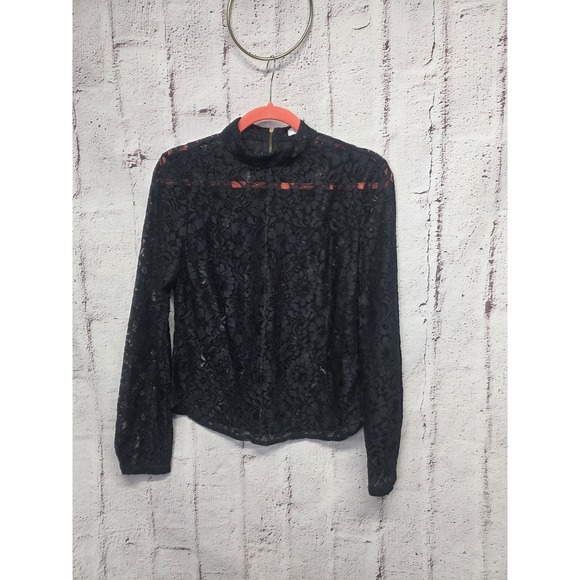 JustFab Tops - Justfab Black Lace Long Sleeve Top Blouse Women's Size S Elegant Back Full Zip